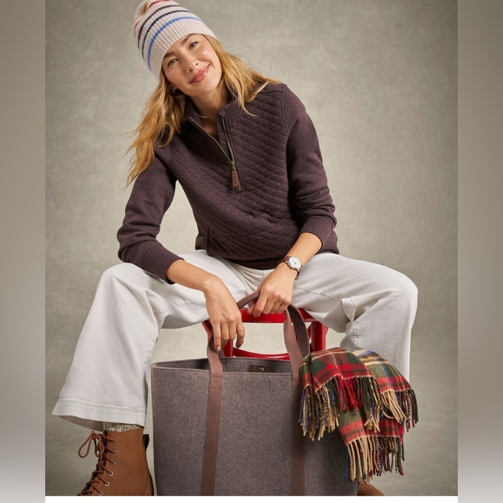 L.L. Bean Taupe Quilted Pullover
